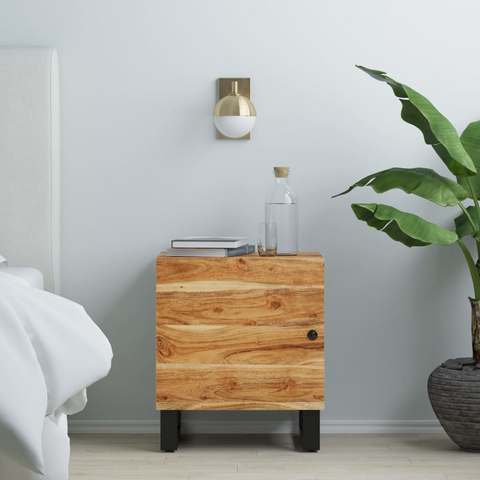 Wooden Bedside Cabinet – Solid Acacia Wood, Industrial Design, Ample Storage, 40x33x46 cm