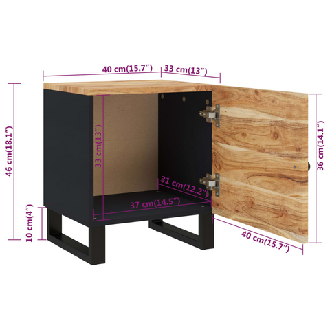 Wooden Bedside Cabinet – Solid Acacia Wood, Industrial Design, Ample Storage, 40x33x46 cm