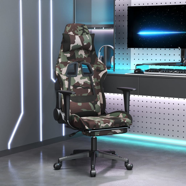 Swivel Gaming Chair with Footrest | Black and Camouflage Fabric