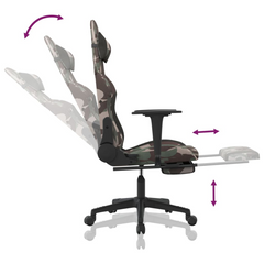 Swivel Gaming Chair with Footrest | Black and Camouflage Fabric