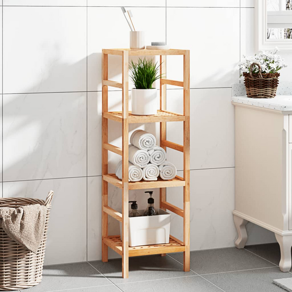 4-Tier Solid Walnut Wood Bathroom Shelf - Elegant and Durable Storage Solution, 35.5x35.5x112.5 cm