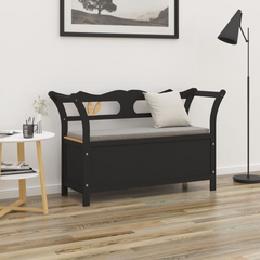 Bench Black 107x45x75.5 cm Solid Wood Fir - Ample Storage, Practical Backrest and Armrest