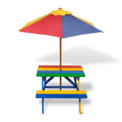 vidaXL Kids' Picnic Table with Benches and Parasol - Multicolour Wood | Fun Outdoor Furniture for Children