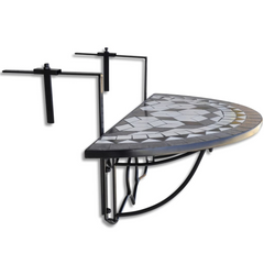 Hanging Balcony Table - Stylish Black and White Mosaic Design, Space-Saving Folding Table