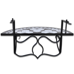 Hanging Balcony Table - Stylish Black and White Mosaic Design, Space-Saving Folding Table