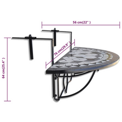 Hanging Balcony Table - Stylish Black and White Mosaic Design, Space-Saving Folding Table