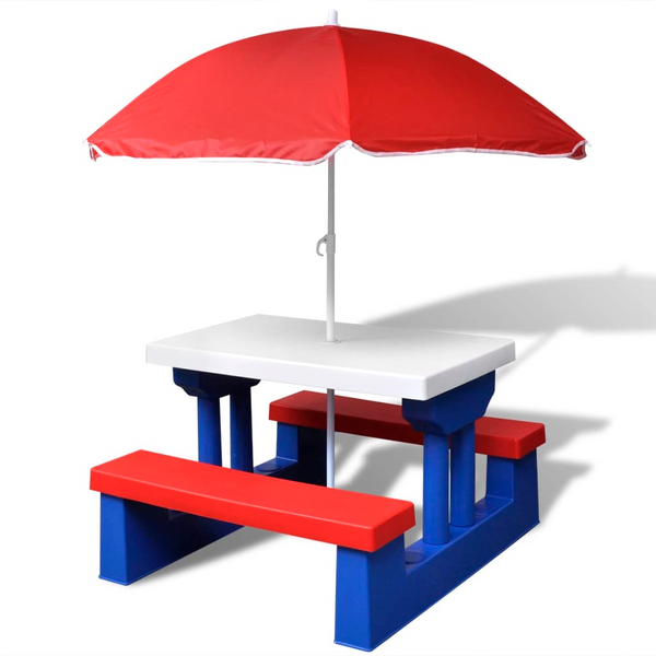 vidaXL Kids' Picnic Table with Benches and Parasol Multicolour - Perfect Outdoor Table for Active Kids