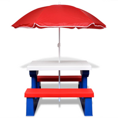 vidaXL Kids' Picnic Table with Benches and Parasol Multicolour - Perfect Outdoor Table for Active Kids