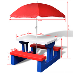 vidaXL Kids' Picnic Table with Benches and Parasol Multicolour - Perfect Outdoor Table for Active Kids