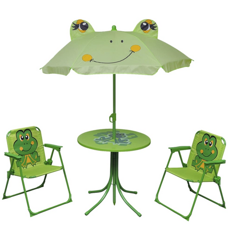 vidaXL Kids' Garden Bistro Set - 3 Piece with Parasol - Sturdy Steel Frame - Green