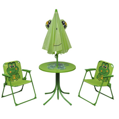 vidaXL Kids' Garden Bistro Set - 3 Piece with Parasol - Sturdy Steel Frame - Green