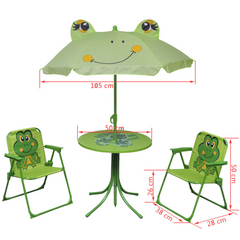 vidaXL Kids' Garden Bistro Set - 3 Piece with Parasol - Sturdy Steel Frame - Green