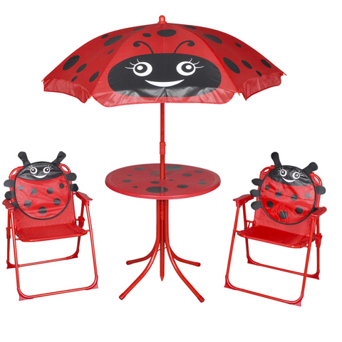 vidaXL 3 Piece Kids' Garden Bistro Set with Parasol Red - Sturdy and Safe Outdoor Furniture for Children