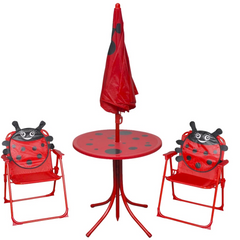 vidaXL 3 Piece Kids' Garden Bistro Set with Parasol Red - Sturdy and Safe Outdoor Furniture for Children