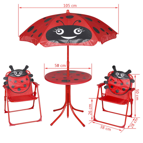 vidaXL 3 Piece Kids' Garden Bistro Set with Parasol Red - Sturdy and Safe Outdoor Furniture for Children