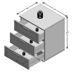 Modern Bedside Table with 3 Spacious Drawers - Elegant White Nightstand with Glass Insert & Durable Melamine Finish