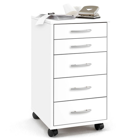 Mobile 5 Drawer Cabinet White - Durable Storage Solution for Your Study or Office