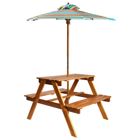 vidaXL Kids Picnic Table with Removable Parasol, 79x90x60 cm, Solid Acacia Wood, Child-Friendly Outdoor Furniture Set