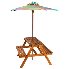 vidaXL Kids Picnic Table with Removable Parasol, 79x90x60 cm, Solid Acacia Wood, Child-Friendly Outdoor Furniture Set