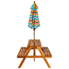 vidaXL Kids Picnic Table with Removable Parasol, 79x90x60 cm, Solid Acacia Wood, Child-Friendly Outdoor Furniture Set