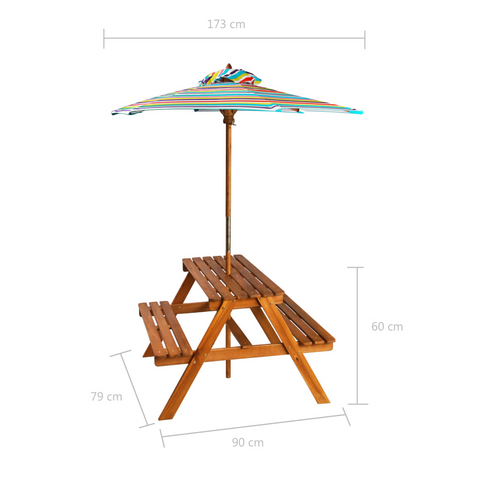 vidaXL Kids Picnic Table with Removable Parasol, 79x90x60 cm, Solid Acacia Wood, Child-Friendly Outdoor Furniture Set