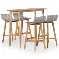 5 Piece Outdoor Dining Set | Solid Acacia Wood | Weather-Resistant PE Rattan