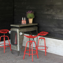 Adjustable Red Bar Tractor Chair - Stylish Cast Iron & Steel Stool with Footrest