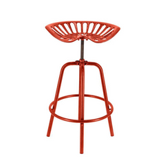 Adjustable Red Bar Tractor Chair - Stylish Cast Iron & Steel Stool with Footrest