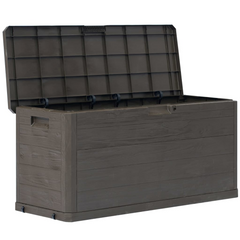 280 L Brown Garden Storage Box - Weather-Resistant, Durable Plastic with Wood Texture, Lockable & Multi-Purpose