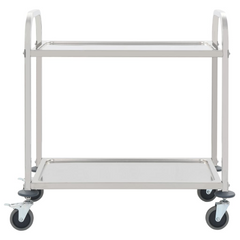 2-Tier Stainless Steel Kitchen Trolley - 95x45x83.5 cm Mobile Serving Cart with Brakes