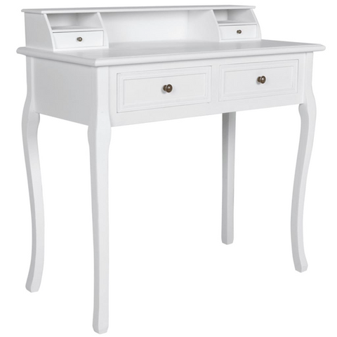 Modern Vanity Makeup Table with Drawers - Elegant White Finish, Curved Legs, Ample Storage