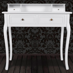 Modern Vanity Makeup Table with Drawers - Elegant White Finish, Curved Legs, Ample Storage