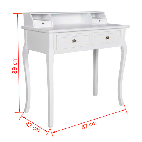 Modern Vanity Makeup Table with Drawers - Elegant White Finish, Curved Legs, Ample Storage