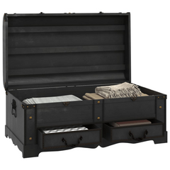 Large Wooden Treasure Chest in Black - Vintage Storage and Coffee Table