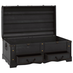 Large Wooden Treasure Chest in Black - Vintage Storage and Coffee Table