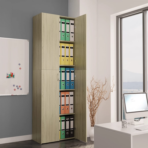 Sonoma Oak Office Cabinet with 5 Shelves & 2 Doors - 60x32x190 cm Engineered Wood Storage Solution