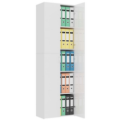 High Gloss White Office Cabinet - 5 Shelves, 2 Doors, Engineered Wood 60x32x190 cm | Elegant and Durable Storage Solution