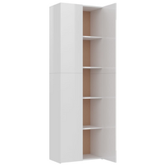 High Gloss White Office Cabinet - 5 Shelves, 2 Doors, Engineered Wood 60x32x190 cm | Elegant and Durable Storage Solution