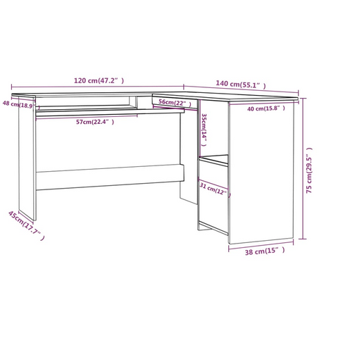 Modern L-Shaped Corner Desk in Sonoma Oak - 120x140x75 cm, Engineered Wood