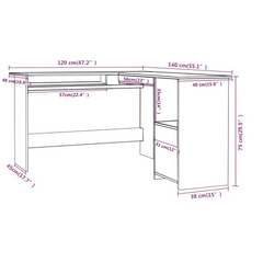 Modern L-Shaped Corner Desk in Sonoma Oak - 120x140x75 cm, Engineered Wood