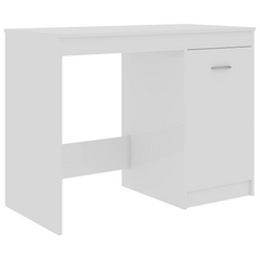 Modern High Gloss White Desk with Integrated Storage Cabinet - 100x50x76 cm Engineered Wood