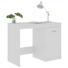 Modern High Gloss White Desk with Integrated Storage Cabinet - 100x50x76 cm Engineered Wood