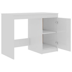 Modern High Gloss White Desk with Integrated Storage Cabinet - 100x50x76 cm Engineered Wood