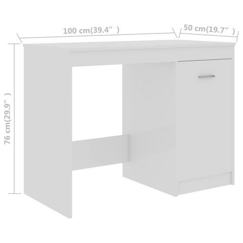 Modern High Gloss White Desk with Integrated Storage Cabinet - 100x50x76 cm Engineered Wood