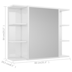 Bathroom Mirror Cabinet High Gloss White 80x20.5x64 cm Engineered Wood