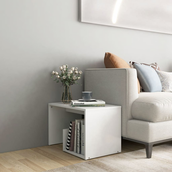 Modern Elegance: White Side Table - Engineered Wood, 59x36x38 cm - Perfect for Living Room or Bedroom