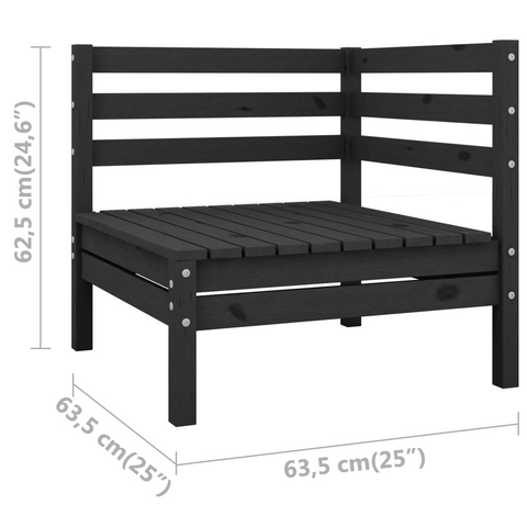 Elegant Garden Corner Sofa in Black Solid Pine Wood - Durable & Stylish Outdoor Furniture