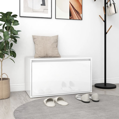 High Gloss White Hall Bench 80x40x45 cm - Engineered Wood, Modern Storage Solution