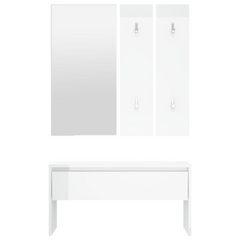 High Gloss White Hallway Furniture Set - Engineered Wood with Mirror and Coat Rack Panels