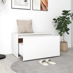 Modern Hall Bench with Storage - White, Engineered Wood, 80x40x45 cm - Stylish & Practical Addition to Your Living Space